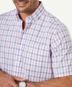 Gazman Easy Care Slub Check Short Sleeve Shirt - Pink -Cheap Gazman Store 4 47422