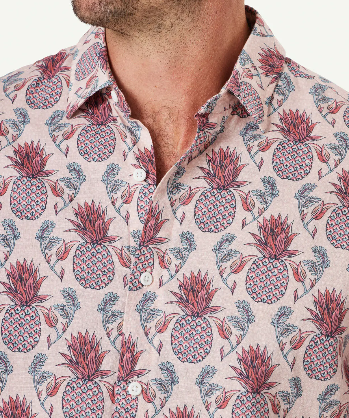 Gazman Linen Blend Pineapple Print Short Sleeve Shirt - Pink 6 Gazman Linen Blend Pineapple Print Short Sleeve Shirt - Pink - Image 4