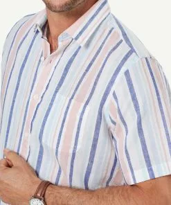 Gazman Linen Blend Variegated Stripe Short Sleeve Shirt - Multi Stripe 10 Gazman Linen Blend Variegated Stripe Short Sleeve Shirt - Multi Stripe -Cheap Gazman Store 4 47459
