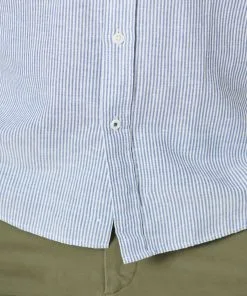 Gazman Linen Blend Fine Stripe Short Sleeve Shirt - Navy -Cheap Gazman Store 4 47473