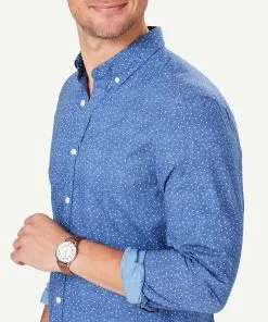 Gazman Tailored Casual Dot Print Long Sleeve Shirt - Dark Blue -Cheap Gazman Store 4 48551