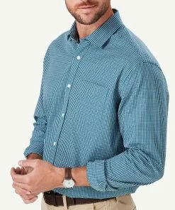Gazman Easy Care Check Long Sleeve Shirt - Green -Cheap Gazman Store 4 48556
