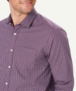 Gazman Easy Care Check Long Sleeve Shirt - Burgundy -Cheap Gazman Store 4 48561