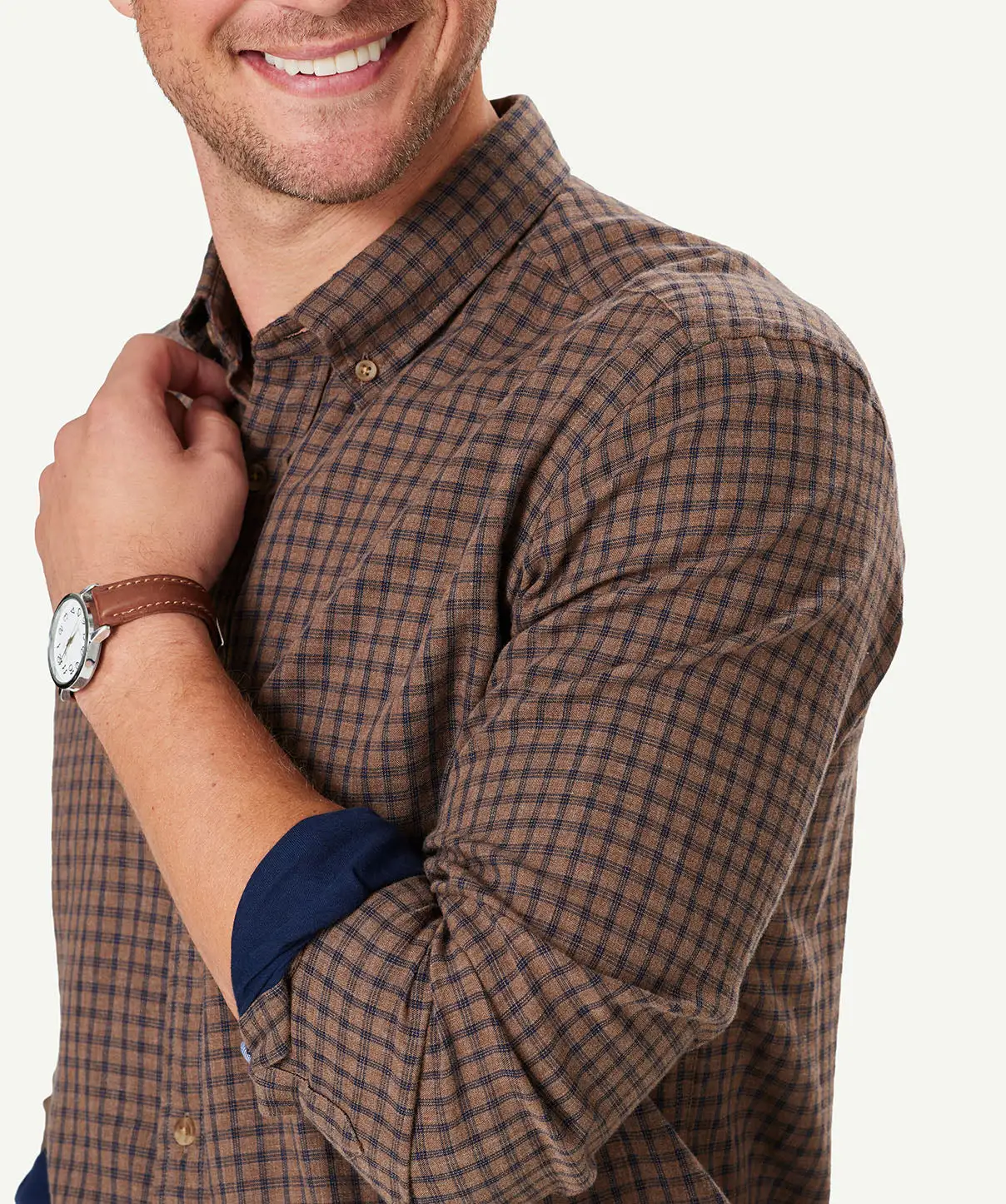 Gazman Casual Double Faced Check Long Sleeve Shirt - Fawn 6 Gazman Casual Double Faced Check Long Sleeve Shirt - Fawn - Image 4