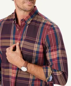 Gazman Casual Twill Multi Check Long Sleeve Shirt - Burgundy -Cheap Gazman Store 4 48592
