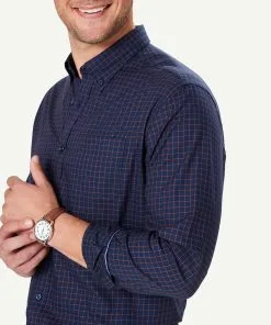 Gazman Easy Care Twill Check Long Sleeve Shirt - Navy -Cheap Gazman Store 4 48597
