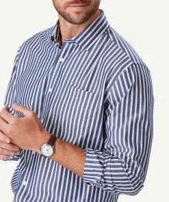 Gazman Easy Care Stripe Long Sleeve Shirt - Navy -Cheap Gazman Store 4 48611
