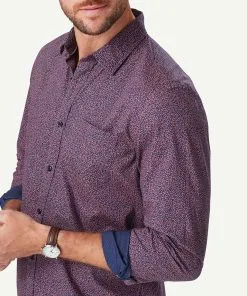 Gazman Tailored Casual Print Long Sleeve Shirt - Claret Red -Cheap Gazman Store 4 48616