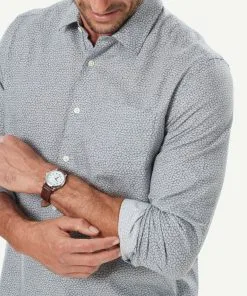 Gazman Brushed Twill Leaf Print Long Sleeve Shirt - Grey -Cheap Gazman Store 4 49906