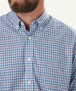 Gazman Easy Care Twill Melange Check Long Sleeve Shirt - Blue Melange -Cheap Gazman Store 4 49926