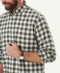 Gazman Brushed Twill Melange Check Long Sleeve Shirt - Olive -Cheap Gazman Store 4 49941