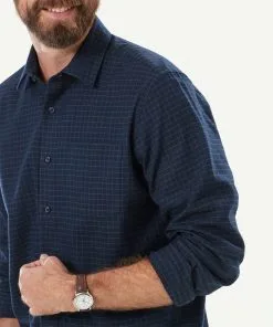 Gazman Brushed Twill Grid Check Long Sleeve Shirt - Midnight -Cheap Gazman Store 4 49951