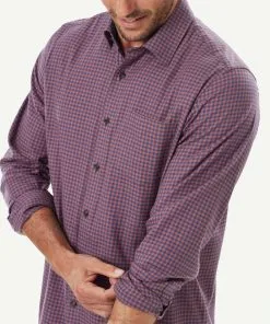 Gazman Brushed Twill Gingham Long Sleeve Shirt - Terracotta -Cheap Gazman Store 4 49978