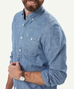 Gazman Tailored Casual Chambray Long Sleeve Shirt - Chambray -Cheap Gazman Store 4 50003