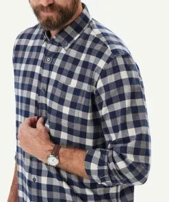 Gazman Brushed Twill Box Check Long Sleeve Shirt - Grey Melange -Cheap Gazman Store 4 50008