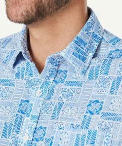 Gazman Linen Blend Vacation Print Short Sleeve Shirt - Marine Blue -Cheap Gazman Store 4 09b53fee 0451 4ff6 baa9 b03d5fb4d757