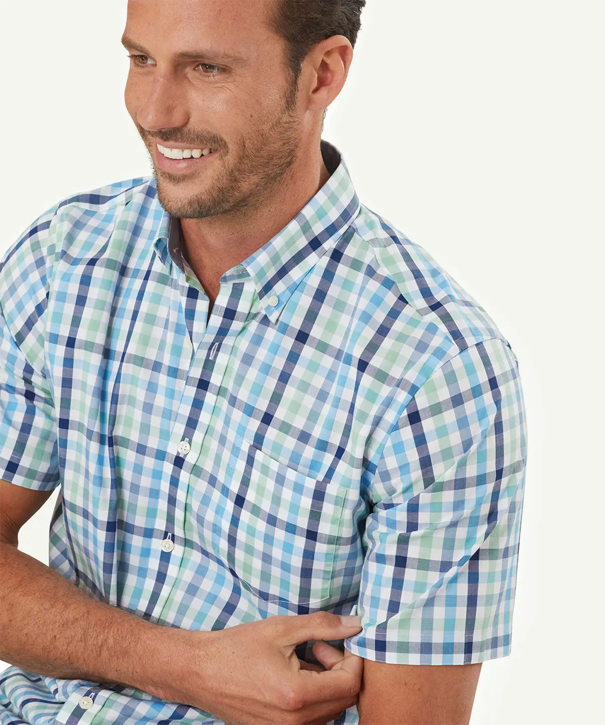 Gazman Easy Care Multi Check Short Sleeve Shirt - Aqua 6 Gazman Easy Care Multi Check Short Sleeve Shirt - Aqua - Image 4