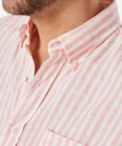 Gazman Linen Bengal Stripe Long Sleeve Shirt - Guava -Cheap Gazman Store 4 60b77ae0 0515 4e7b a084 4736c302d560