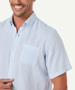 Gazman Linen Plain Short Sleeve Shirt - Sky Blue -Cheap Gazman Store 4 80c81de3 f49f 4822 acd4 fbf8417126ce