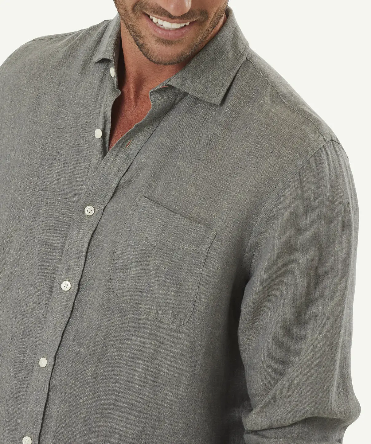 Gazman Pure Linen Plain Long Sleeve Shirt - Khaki 4 Gazman Pure Linen Plain Long Sleeve Shirt - Khaki - Image 2