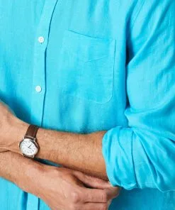 Gazman Linen Plain Long Sleeve Shirt - Cayman Blue -Cheap Gazman Store 4 e127392a 5759 42ce 8398 bc3837256b62