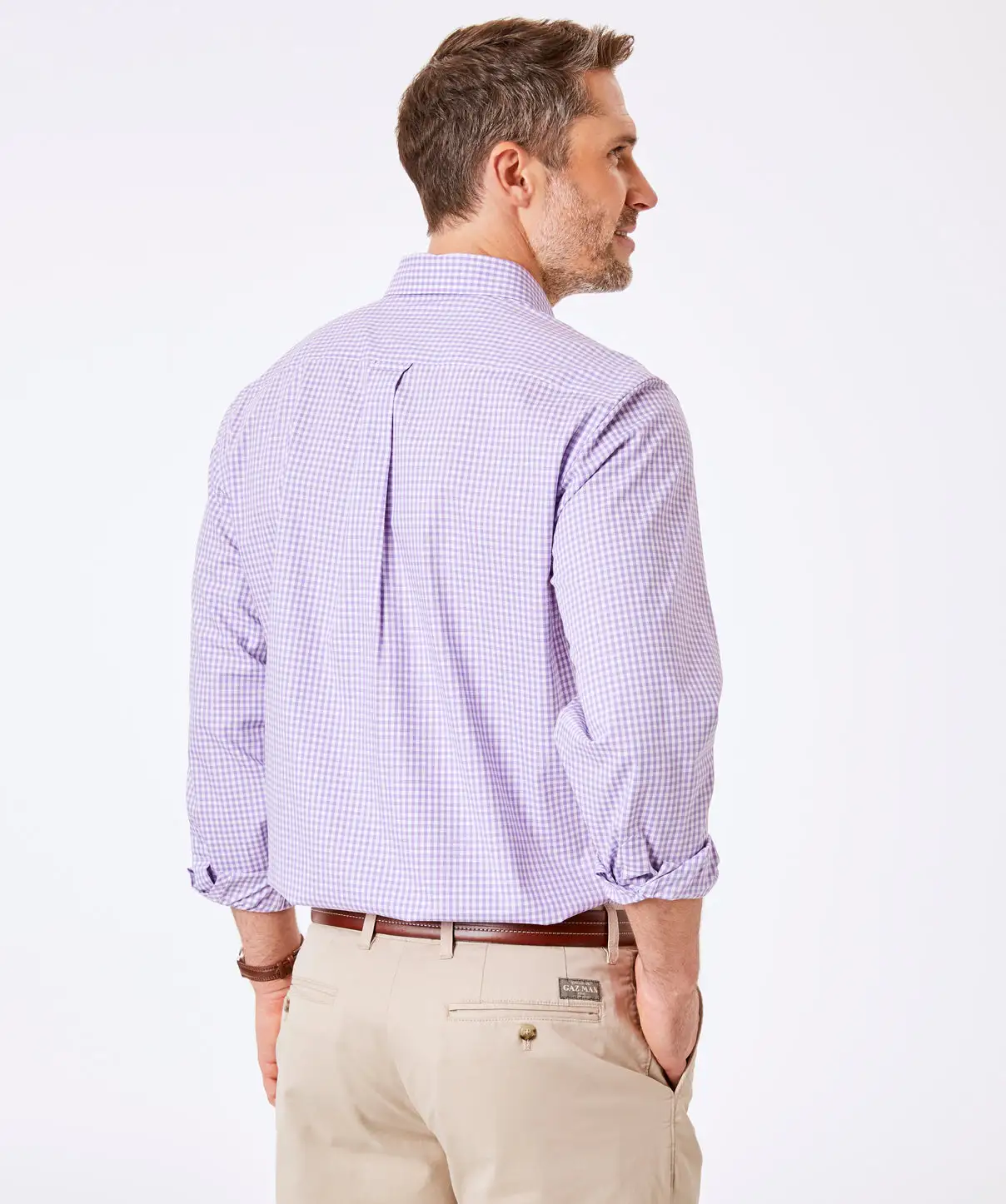 Gazman Easy Care Stretch Gingham Shirt - Lilac 6 Gazman Easy Care Stretch Gingham Shirt - Lilac - Image 4