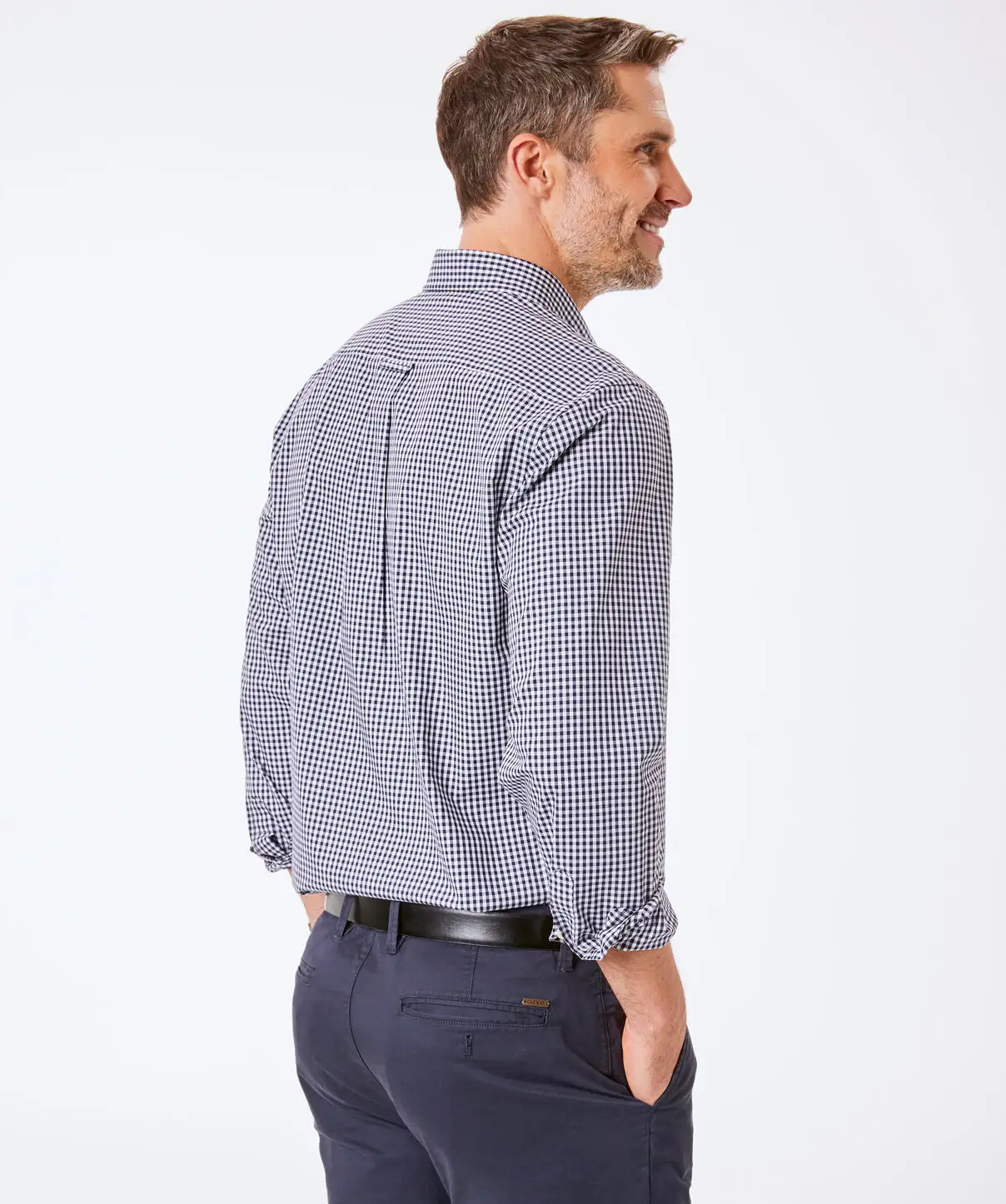 Gazman Easy Care Stretch Gingham Shirt - Navy 6 Gazman Easy Care Stretch Gingham Shirt - Navy - Image 4