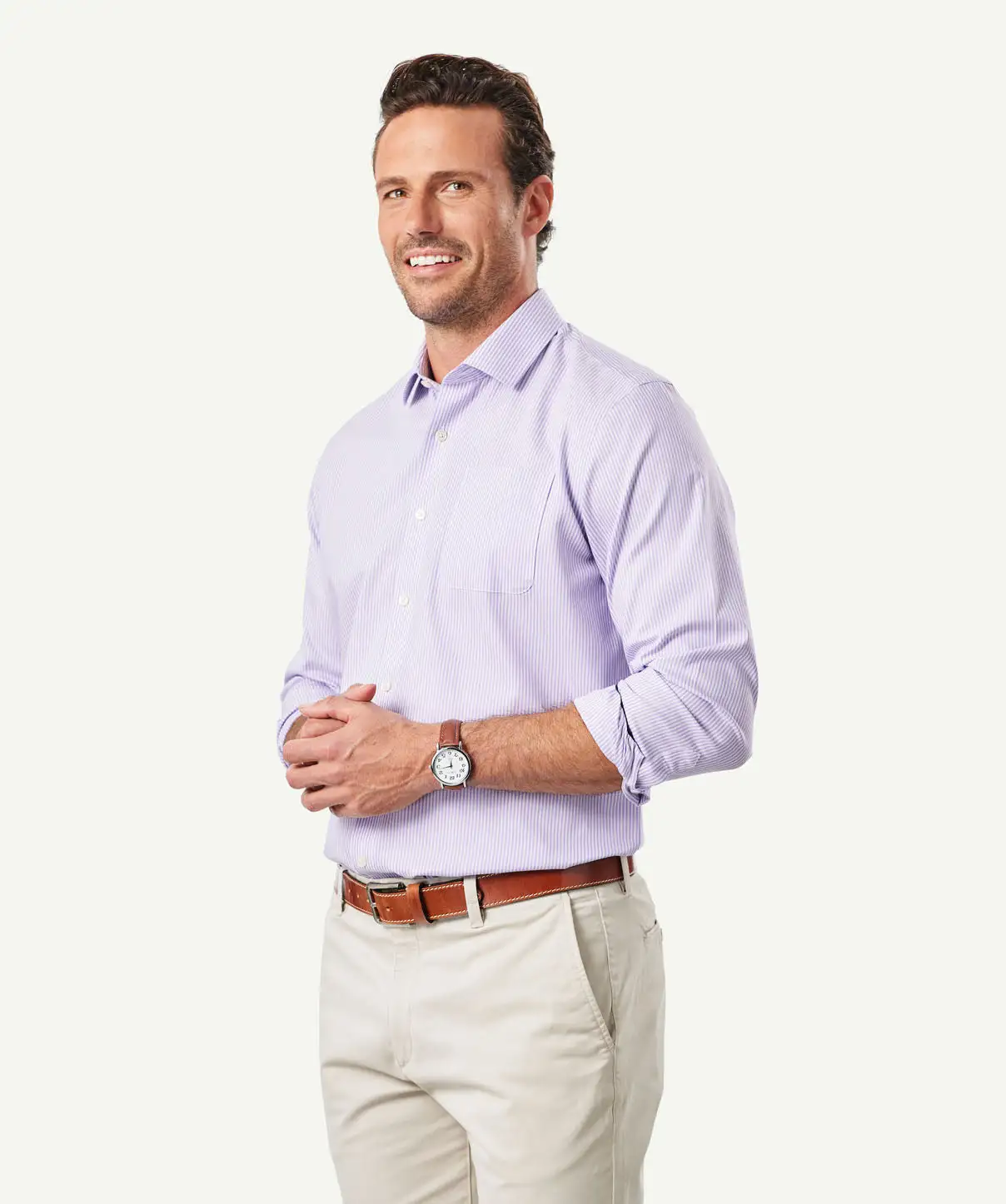 Gazman Non Iron Oxford Stripe Long Sleeve Shirt - Lilac 7 Gazman Non Iron Oxford Stripe Long Sleeve Shirt - Lilac - Image 5