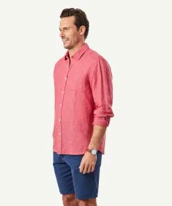 Gazman Pure French Linen Long Sleeve Shirt - Red 11 Gazman Pure French Linen Long Sleeve Shirt - Red -Cheap Gazman Store 5 46125
