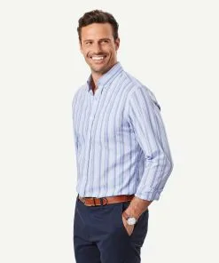 Gazman Tailored Easy Care Stripe Long Sleeve Shirt - Blue 11 Gazman Tailored Easy Care Stripe Long Sleeve Shirt - Blue -Cheap Gazman Store 5 46130