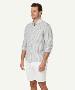 Gazman French Linen Stripe Long Sleeve Shirt - Khaki -Cheap Gazman Store 5 47019