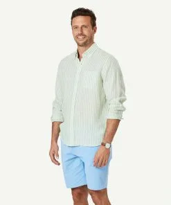 Gazman French Linen Stripe Long Sleeve Shirt - Palm -Cheap Gazman Store 5 47025