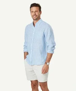 Gazman French Linen Stripe Long Sleeve Shirt - Blue -Cheap Gazman Store 5 47031