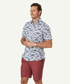 Gazman Linen Blend Palm Print Short Sleeve Shirt - White -Cheap Gazman Store 5 47339