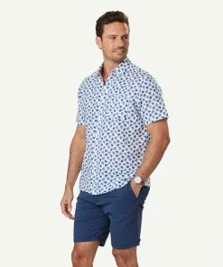 Gazman Linen Blend Turtle Print Short Sleeve Shirt - White -Cheap Gazman Store 5 47345