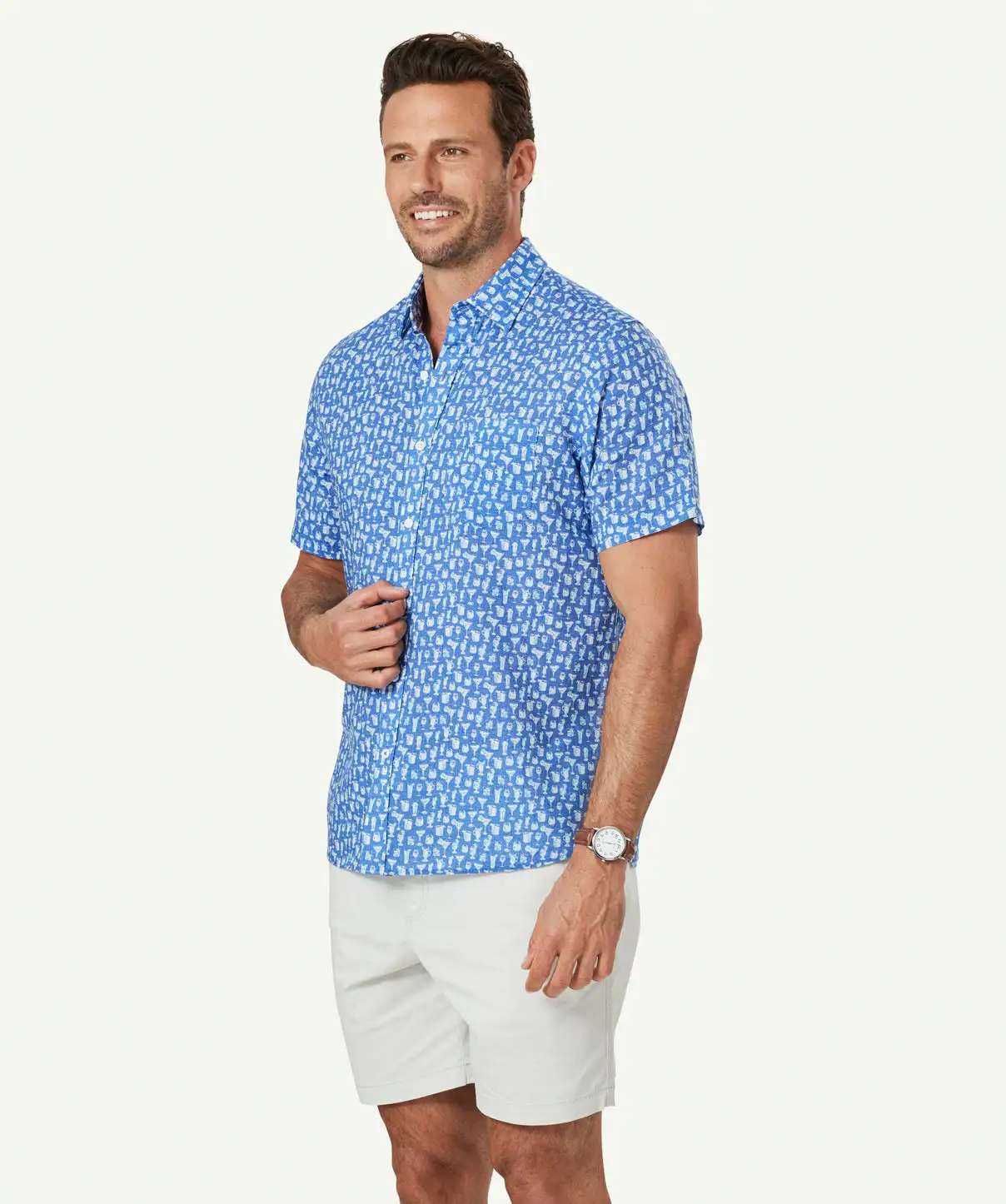 Gazman Linen Blend Cocktail Print Short Sleeve Shirt - French Navy 7 Gazman Linen Blend Cocktail Print Short Sleeve Shirt - French Navy - Image 5