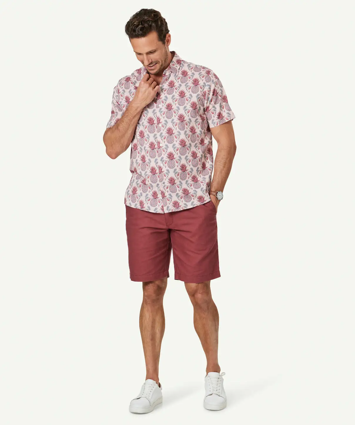 Gazman Linen Blend Pineapple Print Short Sleeve Shirt - Pink 7 Gazman Linen Blend Pineapple Print Short Sleeve Shirt - Pink - Image 5
