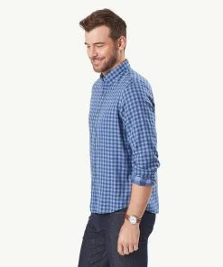 Gazman Casual Double Faced Check Long Sleeve Shirt - Blue -Cheap Gazman Store 6 42814