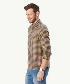 Gazman Casual Double Faced Check Long Sleeve Shirt - Golden Yellow -Cheap Gazman Store 6 42826