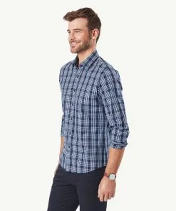 Gazman Tailored Casual Stretch Check Long Sleeve Shirt - Navy -Cheap Gazman Store 6 42840