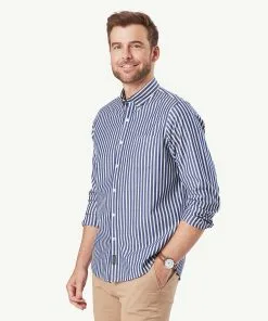 Gazman Casual Stretch Stripe Long Sleeve Shirt - Navy -Cheap Gazman Store 6 42880
