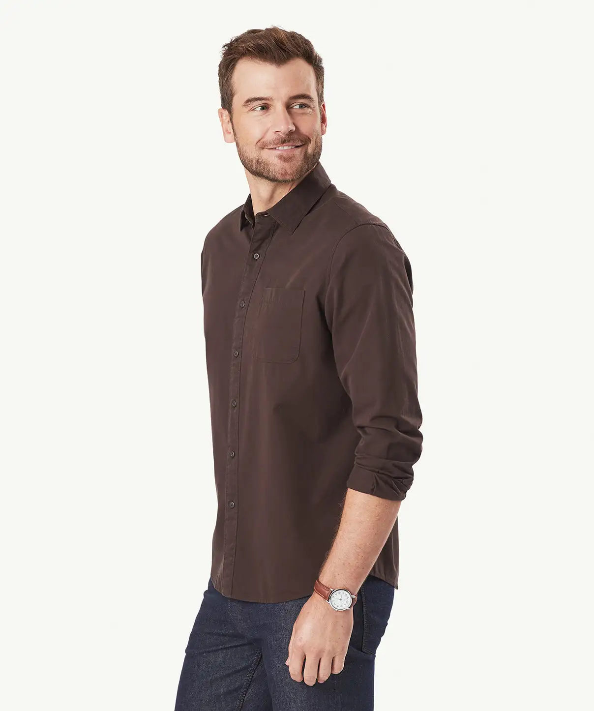 Gazman Authentic Twill Long Sleeve Shirt - Chocolate 7 Gazman Authentic Twill Long Sleeve Shirt - Chocolate - Image 5