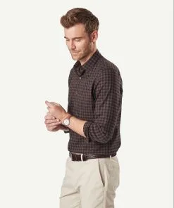 Gazman Tailored Easy Care Herringbone Long Sleeve Shirt - Chocolate -Cheap Gazman Store 6 44529