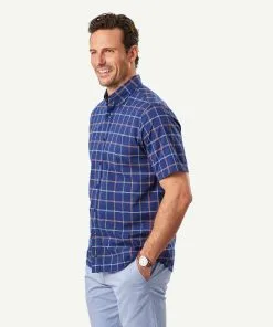 Gazman Casual Madras Check Short Sleeve Shirt - Navy -Cheap Gazman Store 6 46394