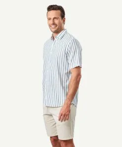 Gazman Casual Bold Melange Stripe Short Sleeve Shirt - Fern -Cheap Gazman Store 6 46404