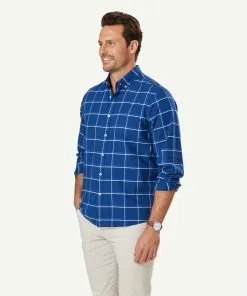 Gazman Casual Madras Check Long Sleeve Shirt - Navy -Cheap Gazman Store 6 46862