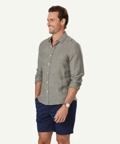 Gazman Tailored Pure French Linen Long Sleeve Shirt - Khaki -Cheap Gazman Store 6 46868