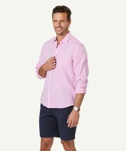 Gazman Pure French Linen Long Sleeve Shirt - Pink -Cheap Gazman Store 6 46898