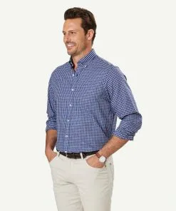 Gazman Easy Care Twill Check Long Sleeve Shirt - Navy -Cheap Gazman Store 6 46956