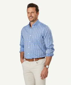 Gazman Easy Care Twill Check Long Sleeve Shirt - Chambray -Cheap Gazman Store 6 46966